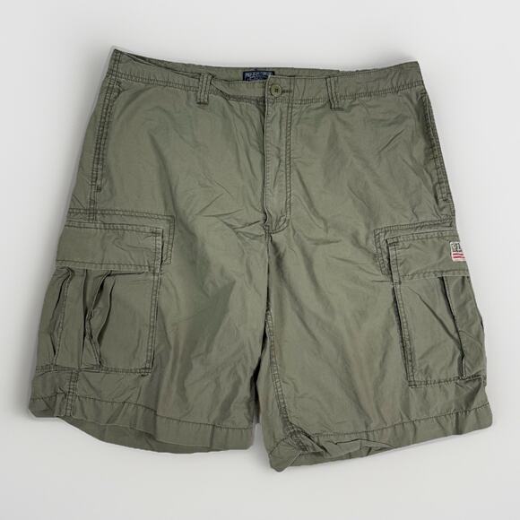 Vintage Polo Jeans Co. Ralph Lauren Cargo Shorts Mens Size 38 Green Y2K Flag - Picture 1 of 6
